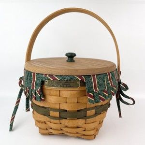 Longaberger 1994 Jingle Bell Basket With Green Liner, Protector And Lid - Ex